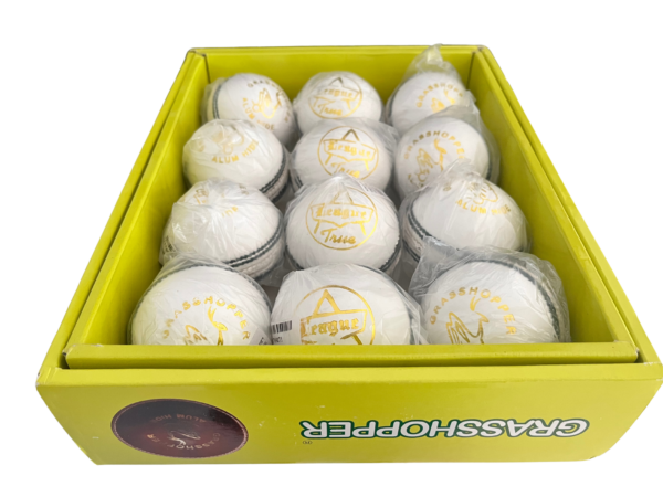 Grasshopper League White Leather Cricket Ball – Hand-Stitched