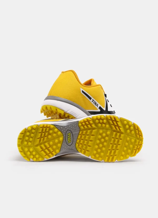 TYKA Pitch Cricket Shoes – White & Yellow | Lightweight Rubber Spike Shoes for All-Round Cricket Performance