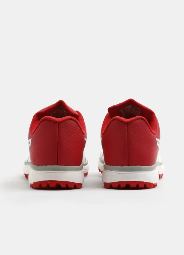 TYKA Pitch Cricket Shoes – White & Red | Lightweight Rubber Spike Shoes for All-Round Cricket Performance